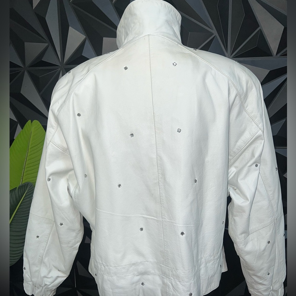 1990 Copper Key Leather White Rhinestone Jacket - Picture 6 of 6